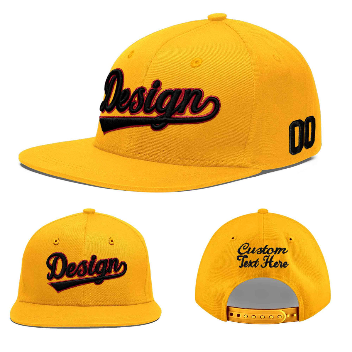 Custom Yellow 3D Puff Embroidery Flat Embroidery Casual Sport Baseball Cap