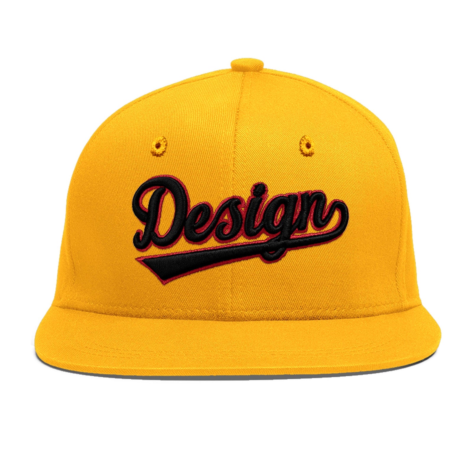 Custom Yellow 3D Puff Embroidery Flat Embroidery Casual Sport Baseball Cap