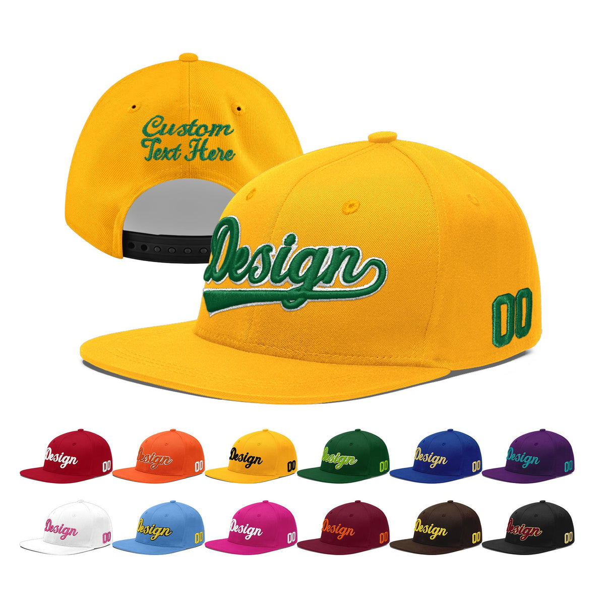 Custom Yellow 3D Puff Embroidery Flat Embroidery Casual Sport Baseball Cap