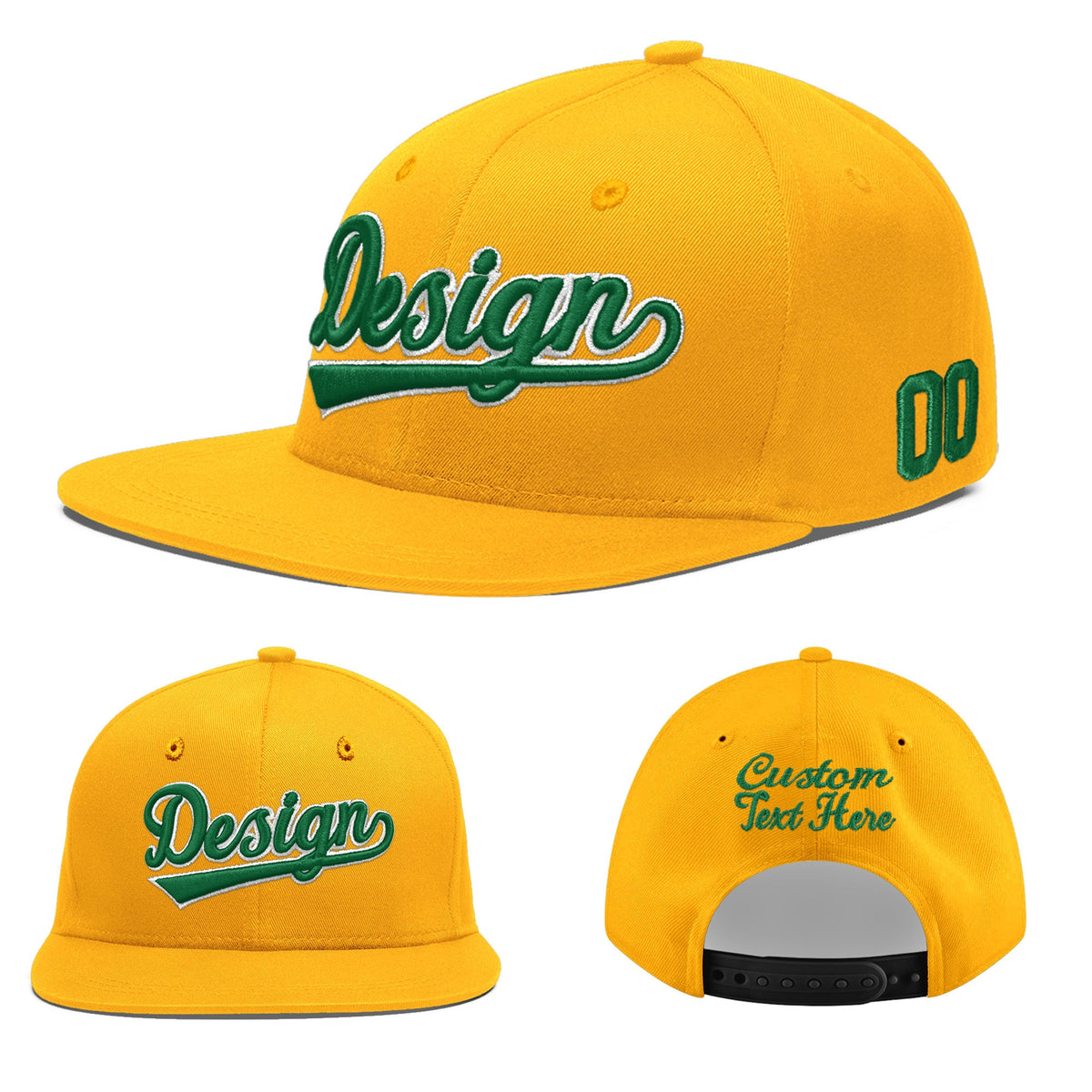 Custom Yellow 3D Puff Embroidery Flat Embroidery Casual Sport Baseball Cap
