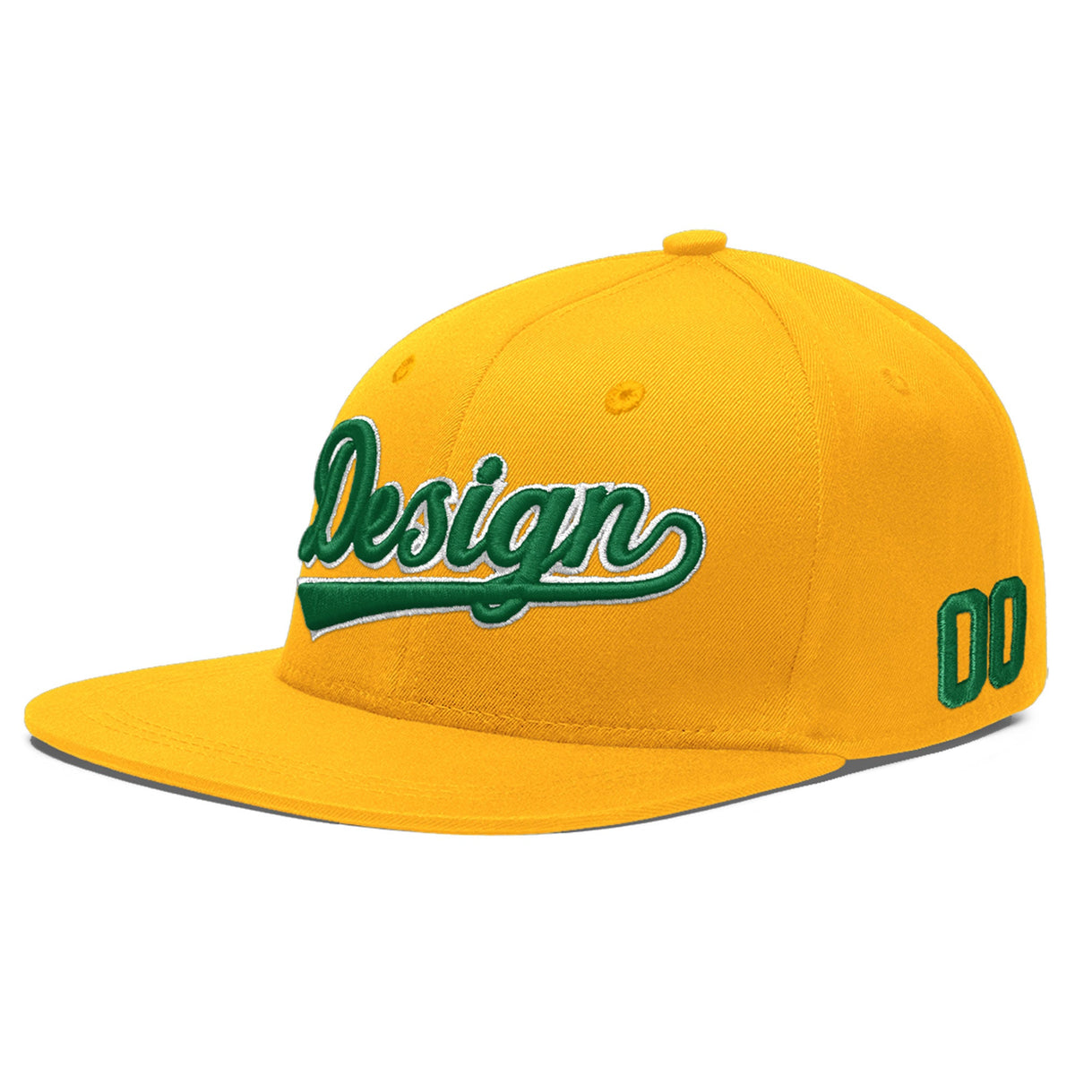 Custom Yellow 3D Puff Embroidery Flat Embroidery Casual Sport Baseball Cap