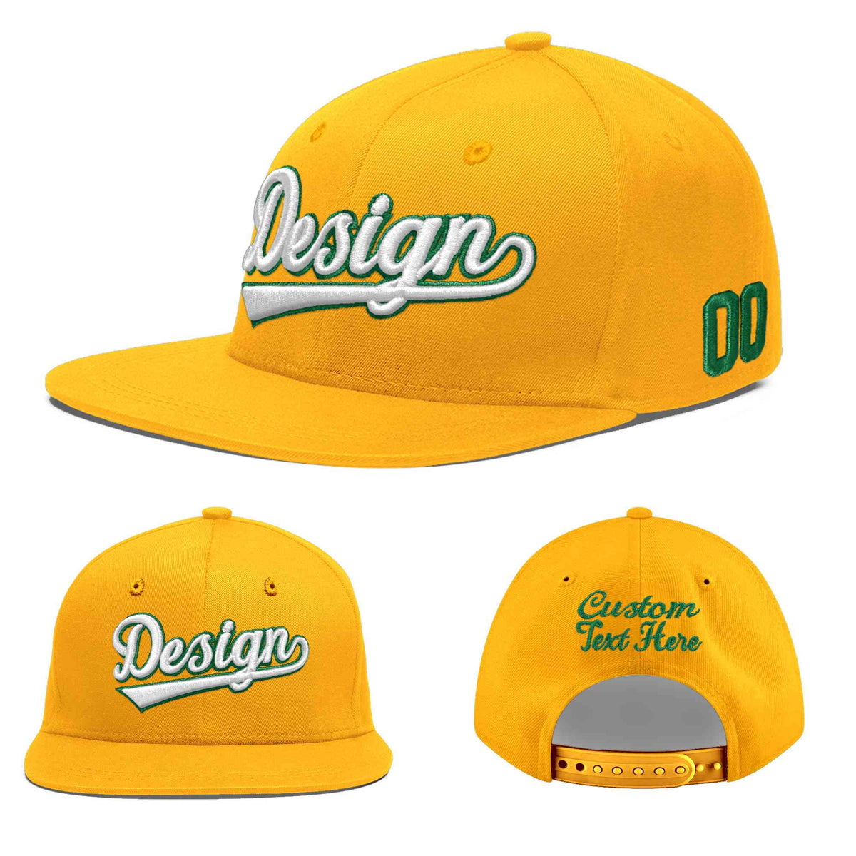 Custom Yellow 3D Puff Embroidery Flat Embroidery Casual Sport Baseball Cap