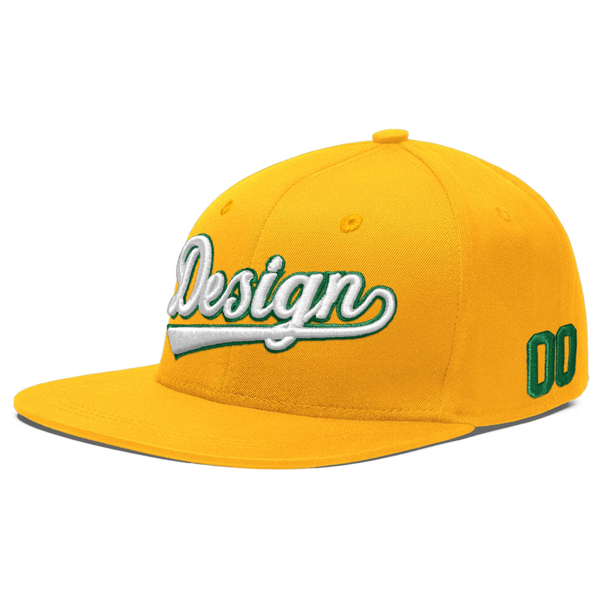 Custom Yellow 3D Puff Embroidery Flat Embroidery Casual Sport Baseball Cap