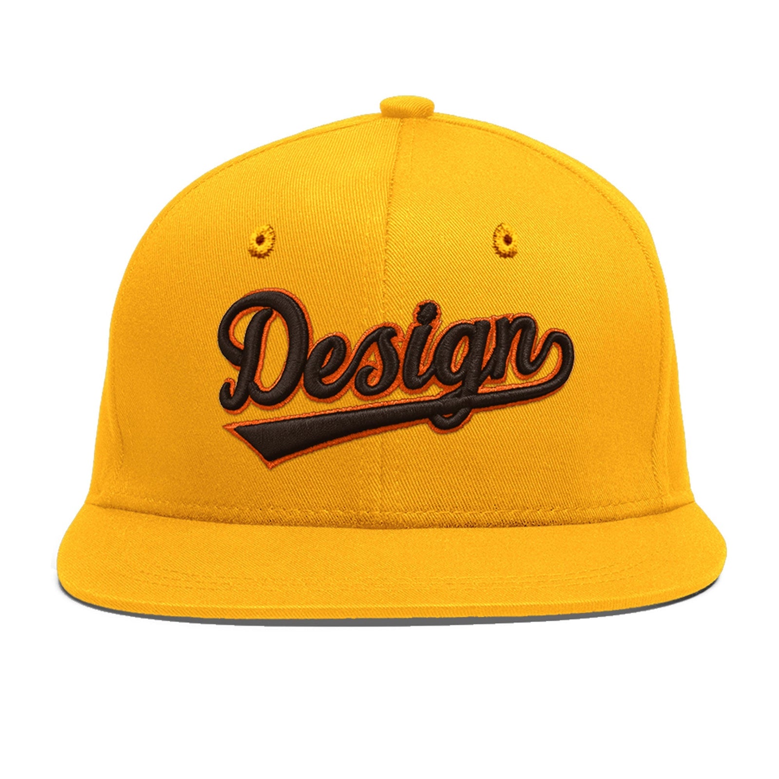 Custom Yellow 3D Puff Embroidery Flat Embroidery Casual Sport Baseball Cap