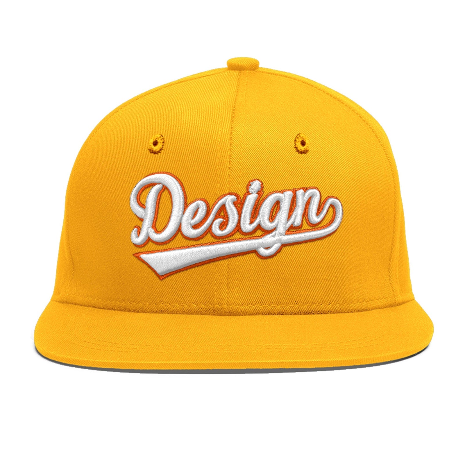 Custom Yellow 3D Puff Embroidery Flat Embroidery Casual Sport Baseball Cap