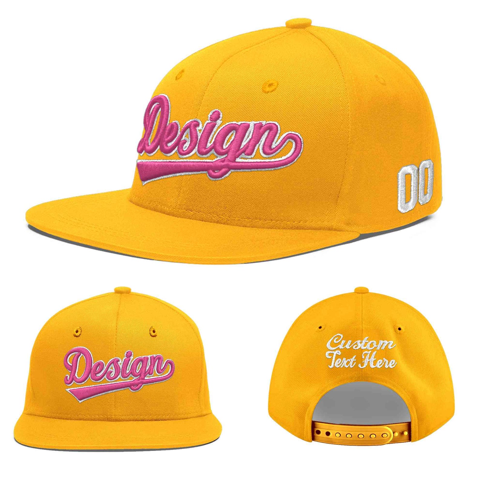 Custom Yellow 3D Puff Embroidery Flat Embroidery Casual Sport Baseball Cap
