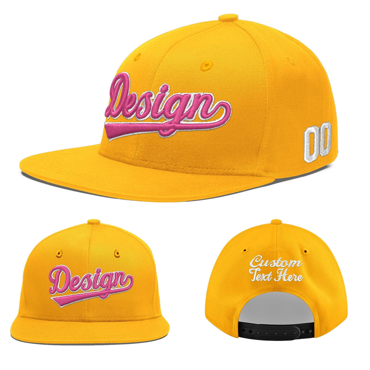 Custom Yellow 3D Puff Embroidery Flat Embroidery Casual Sport Baseball Cap