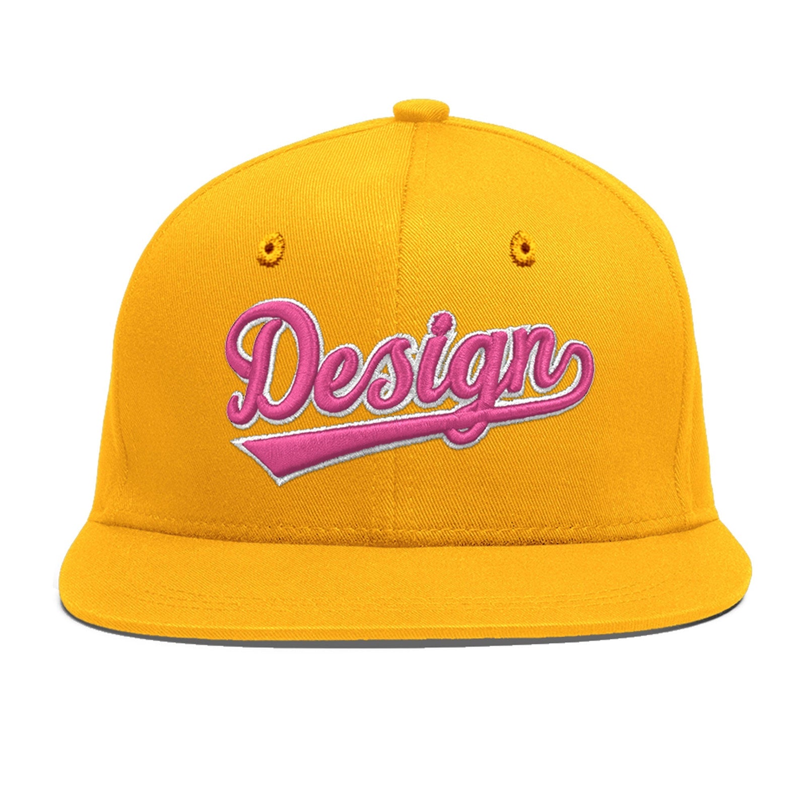 Custom Yellow 3D Puff Embroidery Flat Embroidery Casual Sport Baseball Cap