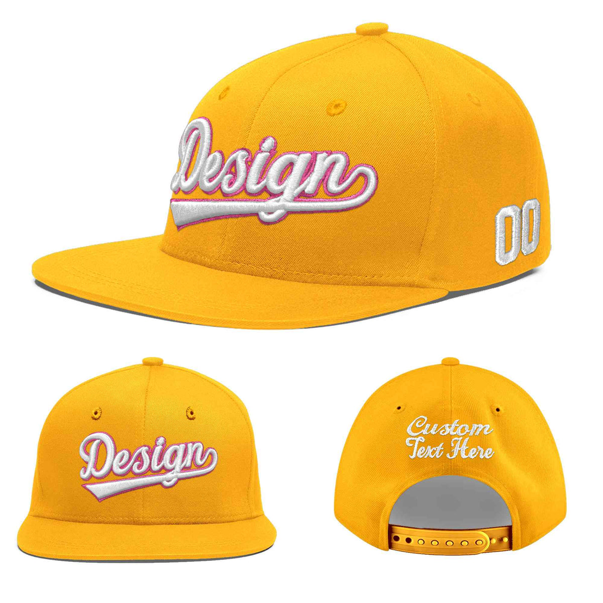 Custom Yellow 3D Puff Embroidery Flat Embroidery Casual Sport Baseball Cap