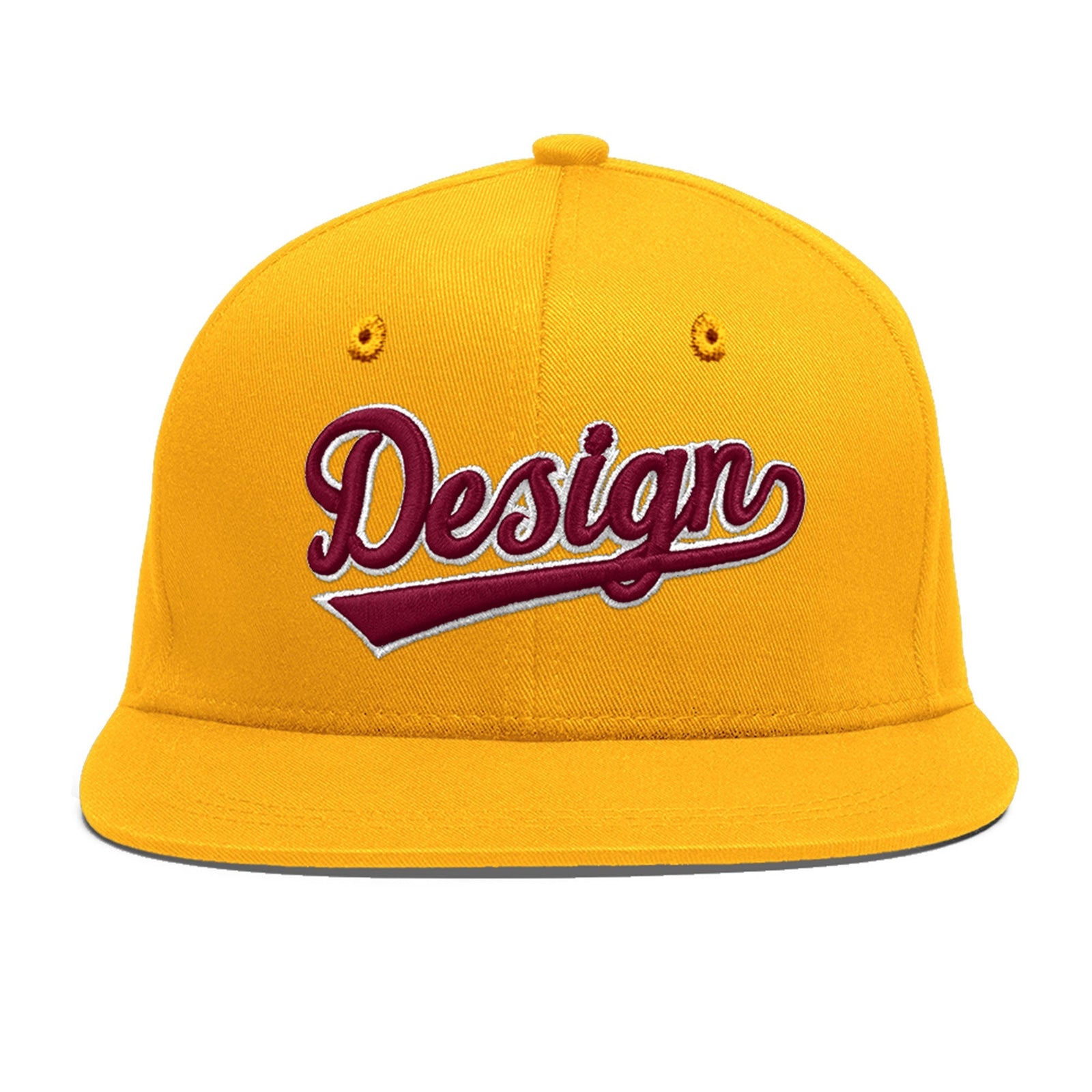 Custom Yellow 3D Puff Embroidery Flat Embroidery Casual Sport Baseball Cap