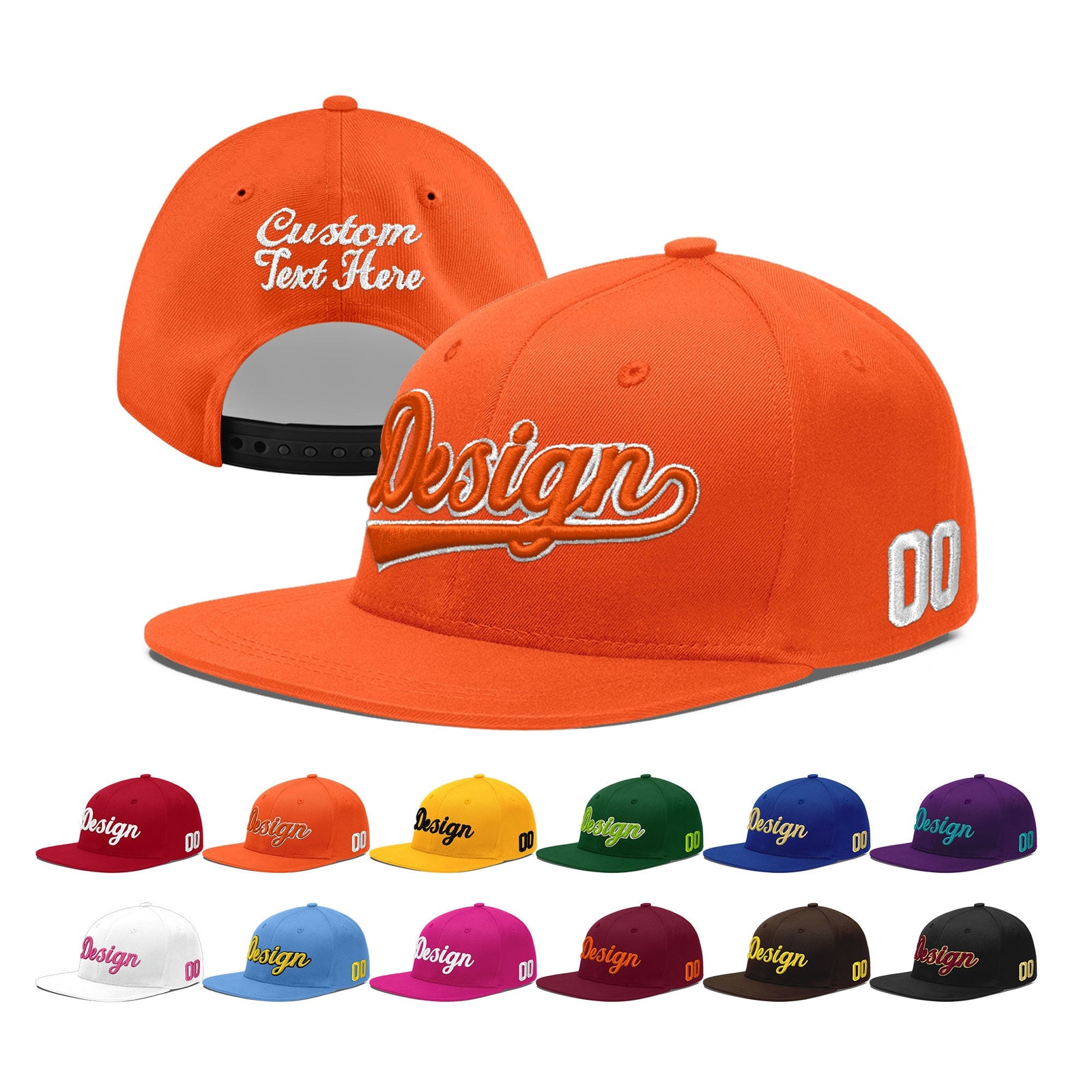 Custom Orange 3D Puff Embroidery Flat Embroidery Casual Sport Baseball Cap