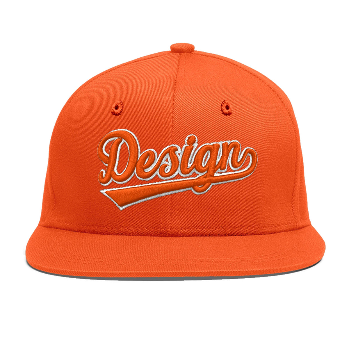 Custom Orange 3D Puff Embroidery Flat Embroidery Casual Sport Baseball Cap
