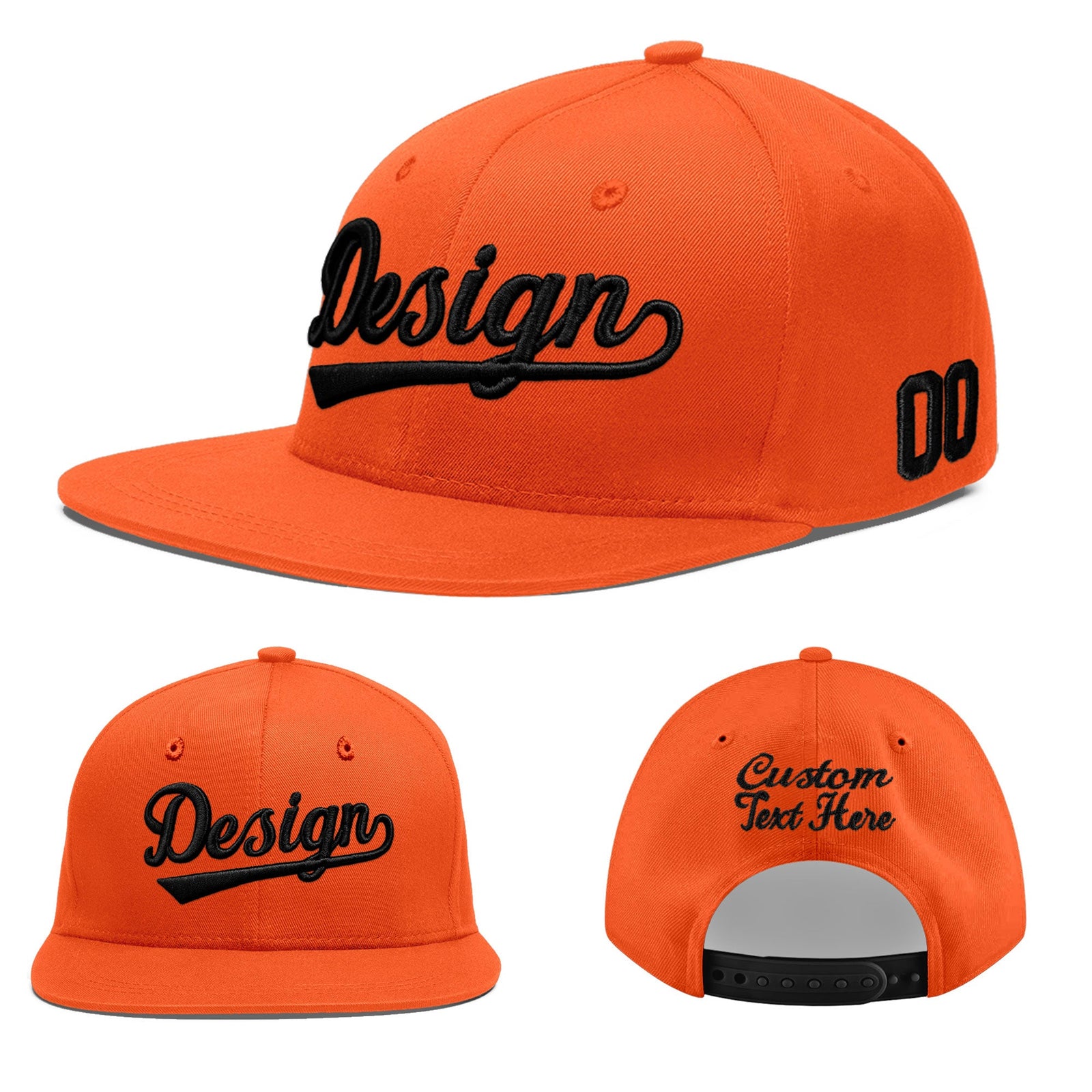 Custom Orange 3D Puff Embroidery Flat Embroidery Casual Sport Baseball Cap