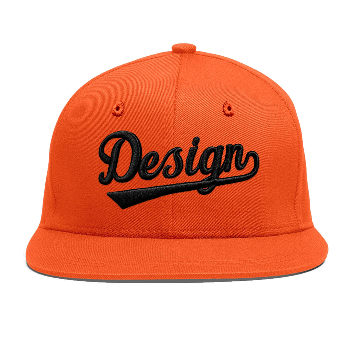 Custom Orange 3D Puff Embroidery Flat Embroidery Casual Sport Baseball Cap