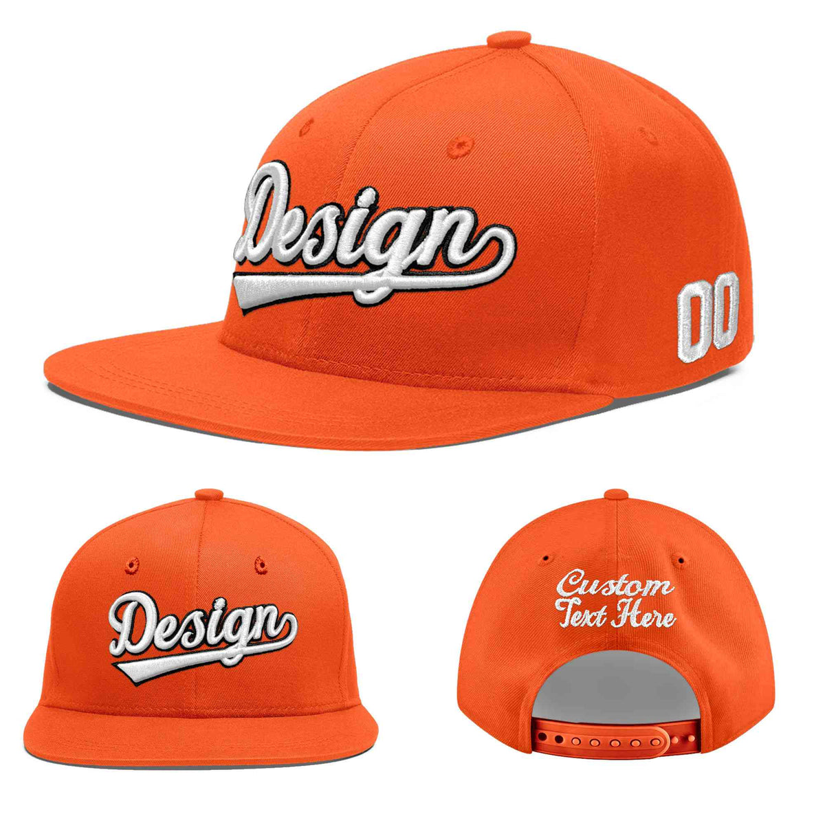Custom Orange 3D Puff Embroidery Flat Embroidery Casual Sport Baseball Cap