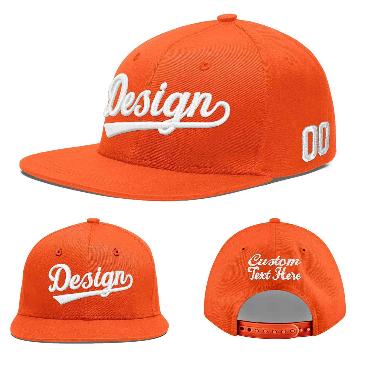 Custom Orange 3D Puff Embroidery Flat Embroidery Casual Sport Baseball Cap