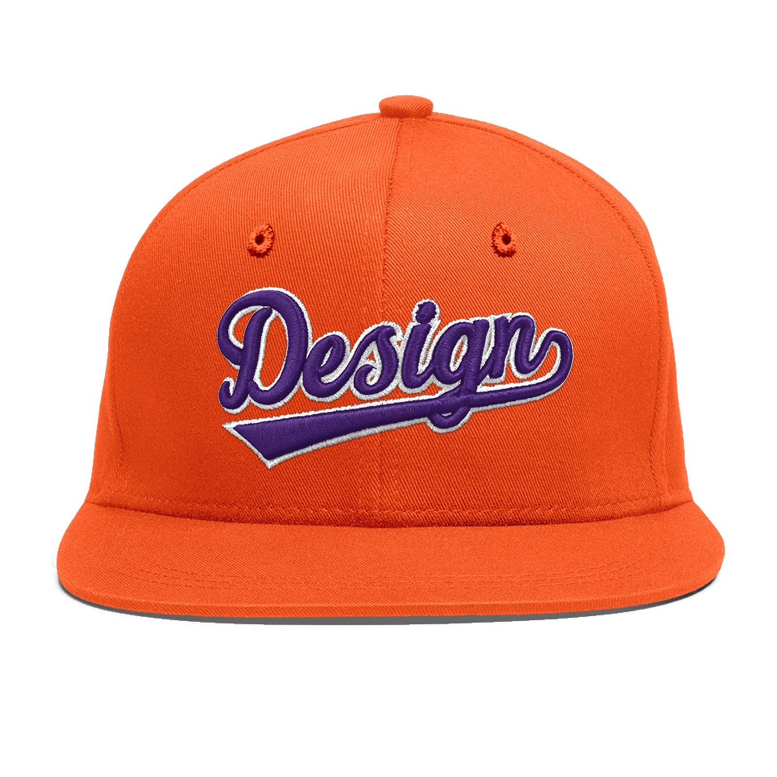 Custom Orange 3D Puff Embroidery Flat Embroidery Casual Sport Baseball Cap