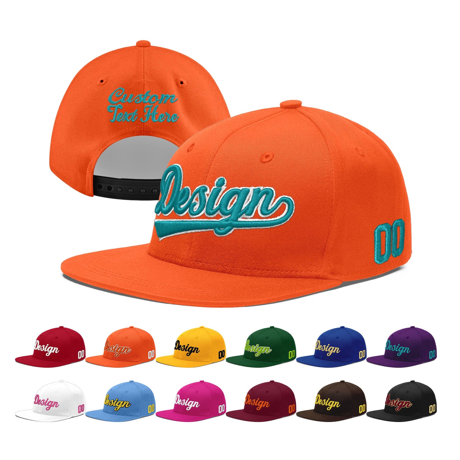 Custom Orange 3D Puff Embroidery Flat Embroidery Casual Sport Baseball Cap