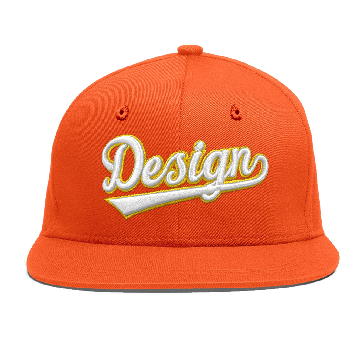 Custom Orange 3D Puff Embroidery Flat Embroidery Casual Sport Baseball Cap