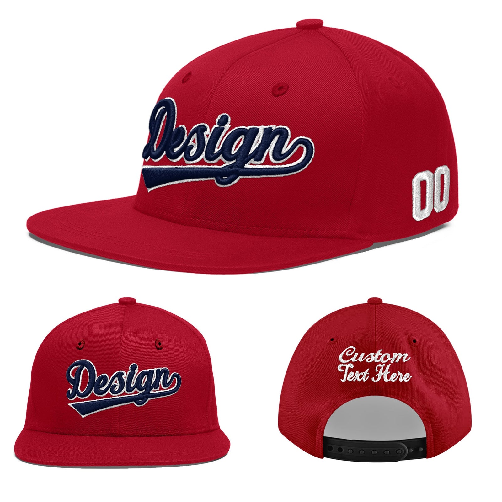Custom Red 3D Puff Embroidery Flat Embroidery Casual Sport Baseball Cap