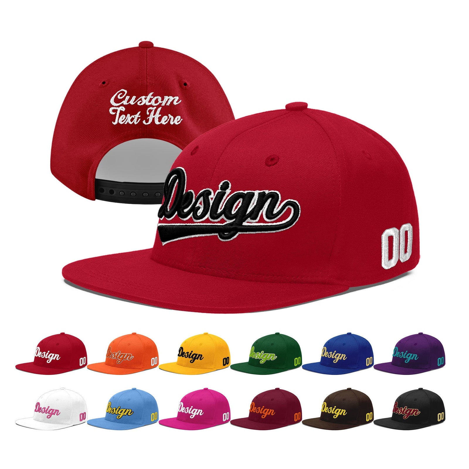 Custom Red 3D Puff Embroidery Flat Embroidery Casual Sport Baseball Cap