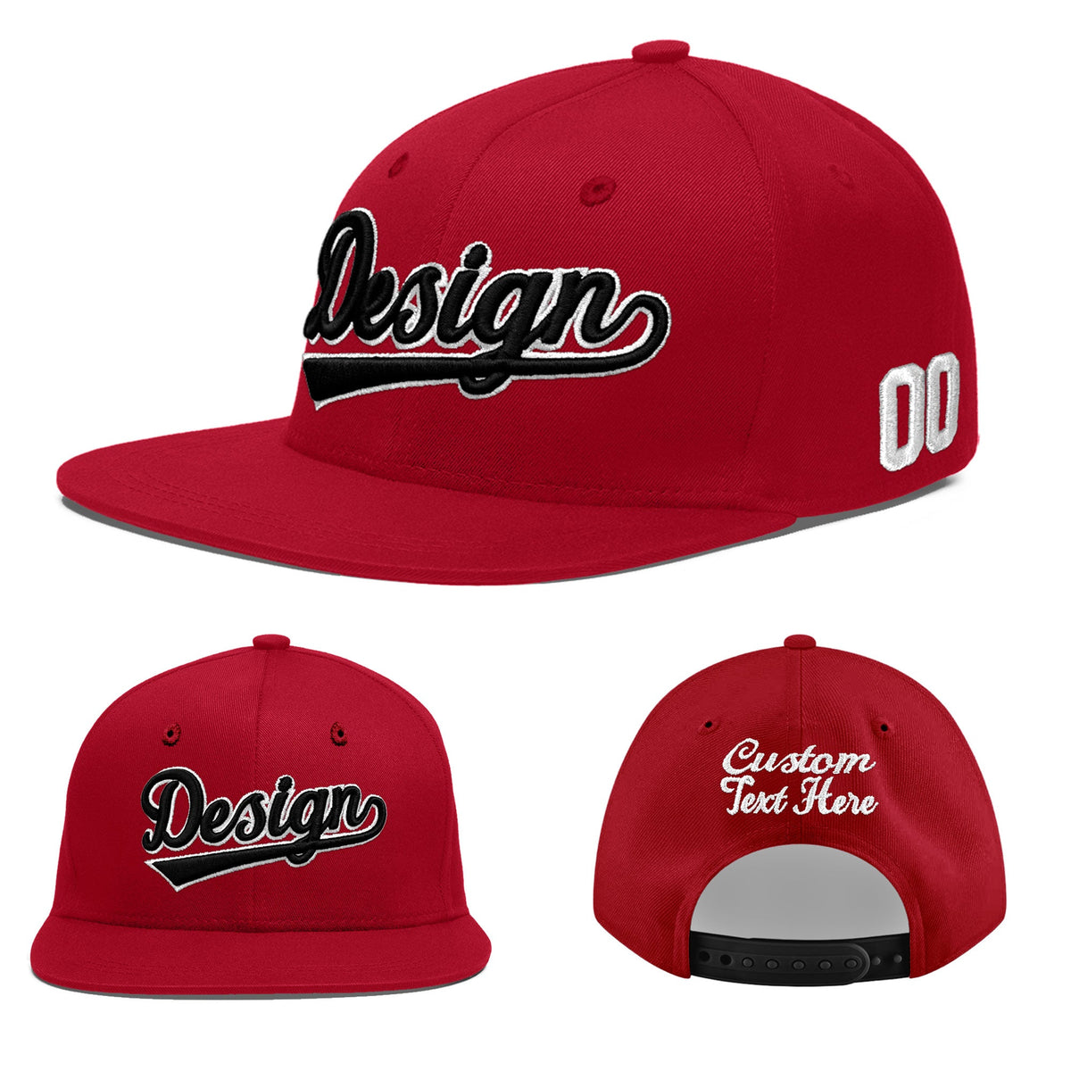 Custom Red 3D Puff Embroidery Flat Embroidery Casual Sport Baseball Cap