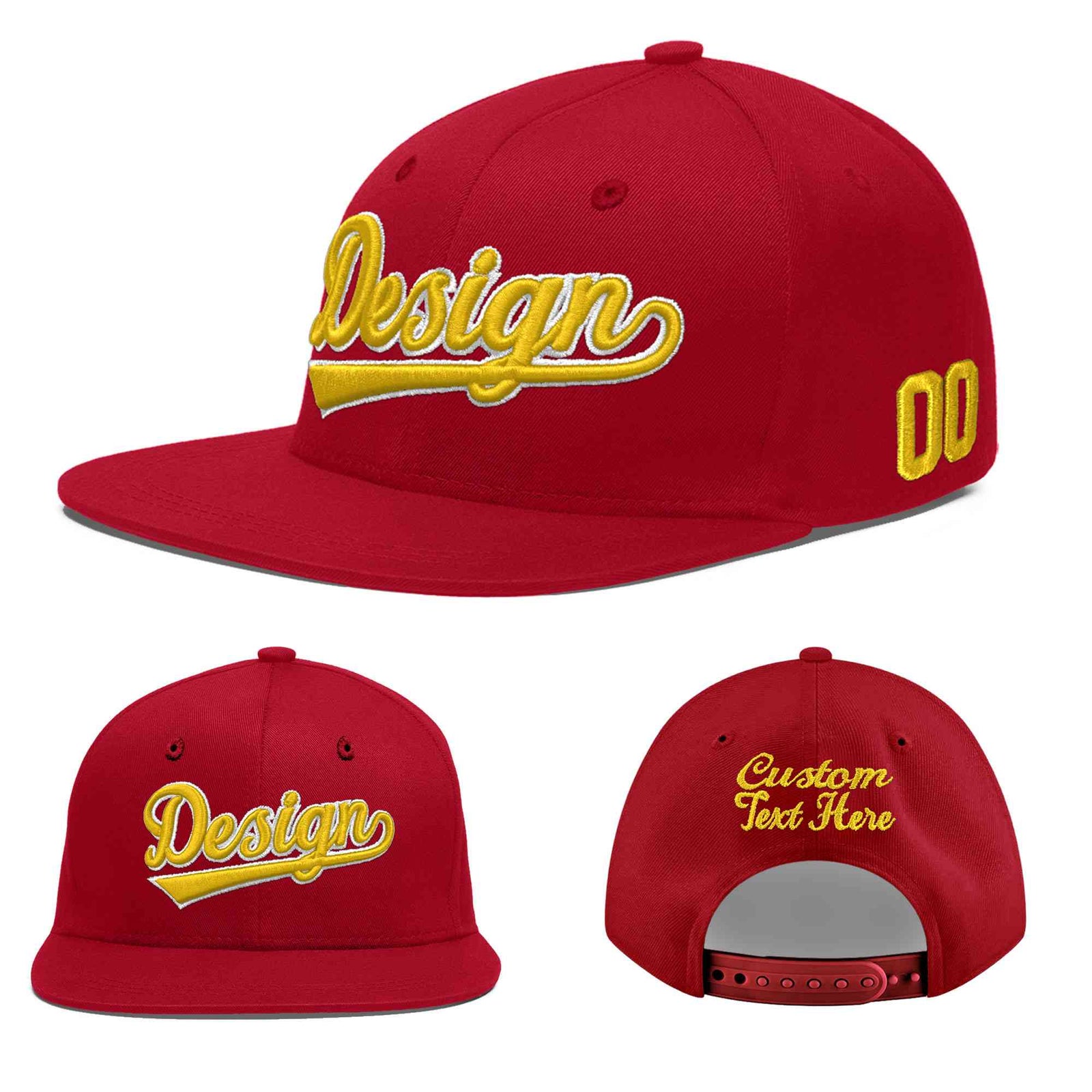 Custom Red 3D Puff Embroidery Flat Embroidery Casual Sport Baseball Cap