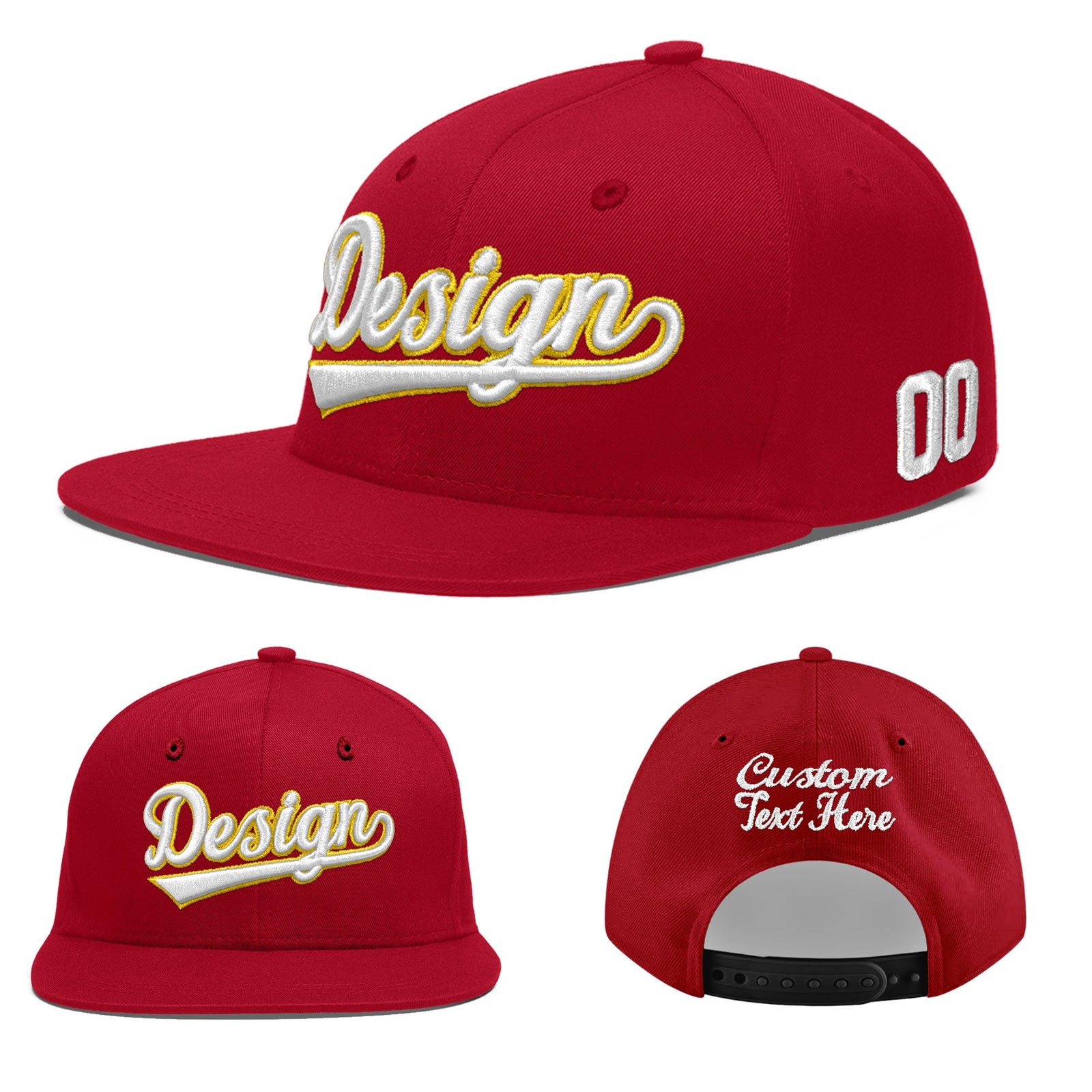 Custom Red 3D Puff Embroidery Flat Embroidery Casual Sport Baseball Cap
