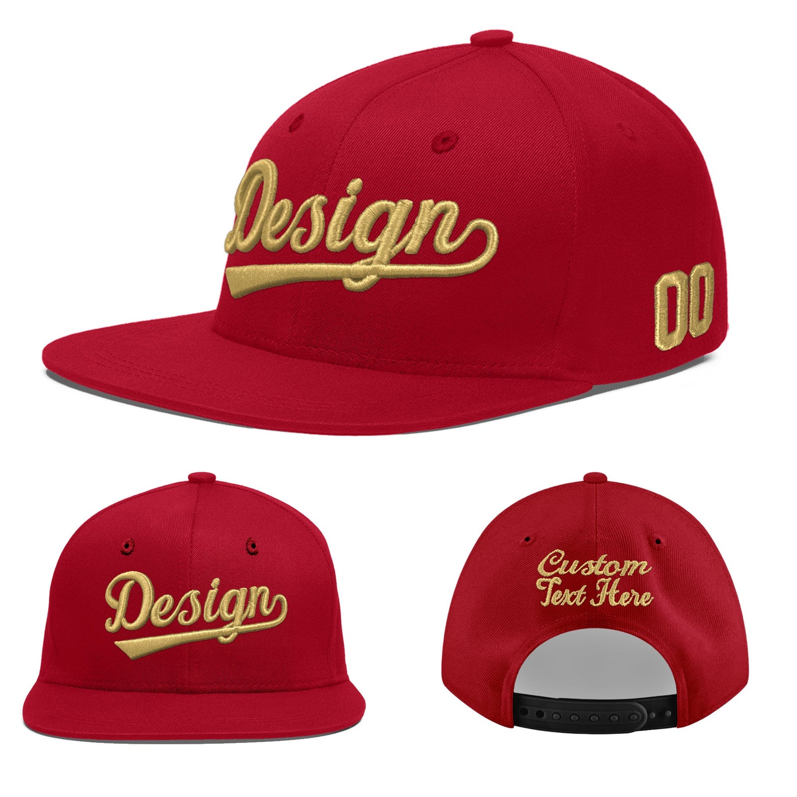 Custom Red 3D Puff Embroidery Flat Embroidery Casual Sport Baseball Cap