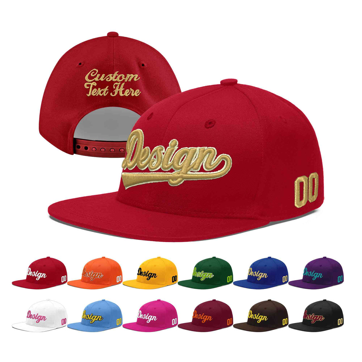 Custom Red 3D Puff Embroidery Flat Embroidery Casual Sport Baseball Cap