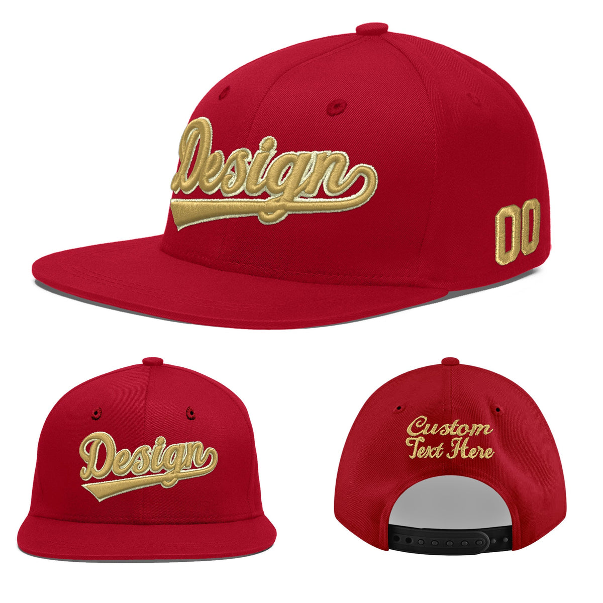 Custom Red 3D Puff Embroidery Flat Embroidery Casual Sport Baseball Cap