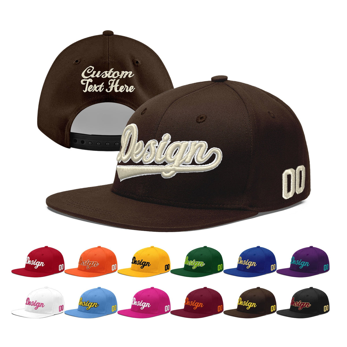 Custom Brown 3D Puff Embroidery Flat Embroidery Casual Sport Baseball Cap