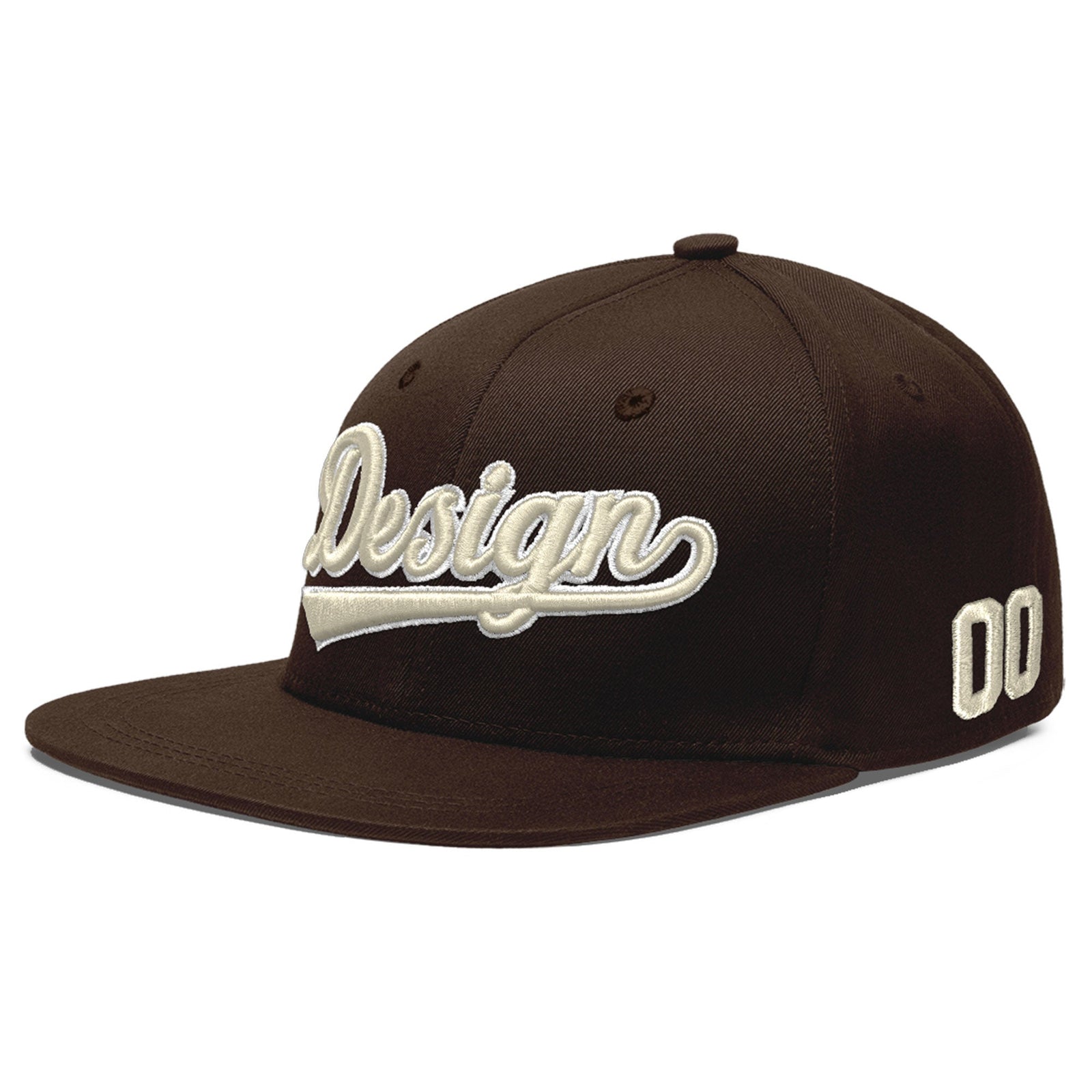 Custom Brown 3D Puff Embroidery Flat Embroidery Casual Sport Baseball Cap