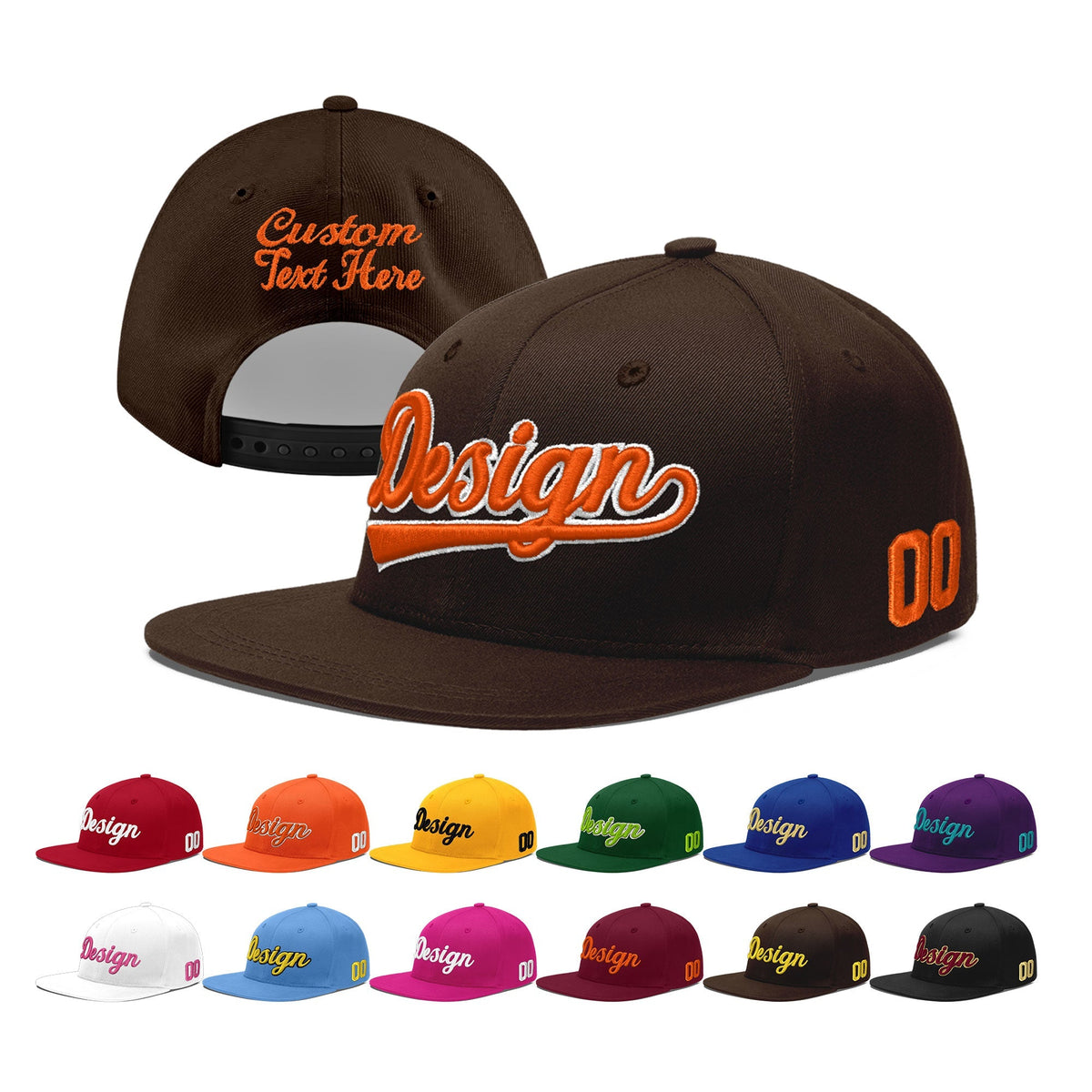Custom Brown 3D Puff Embroidery Flat Embroidery Casual Sport Baseball Cap