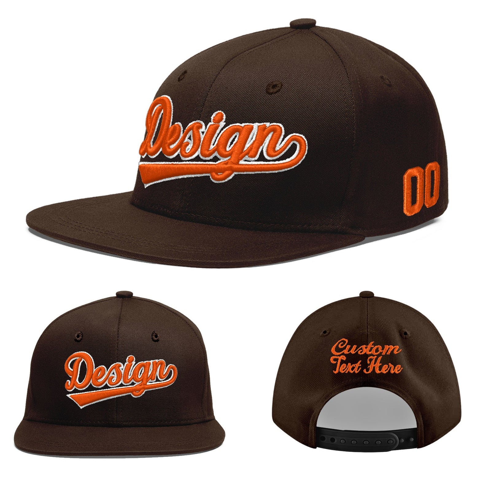 Custom Brown 3D Puff Embroidery Flat Embroidery Casual Sport Baseball Cap