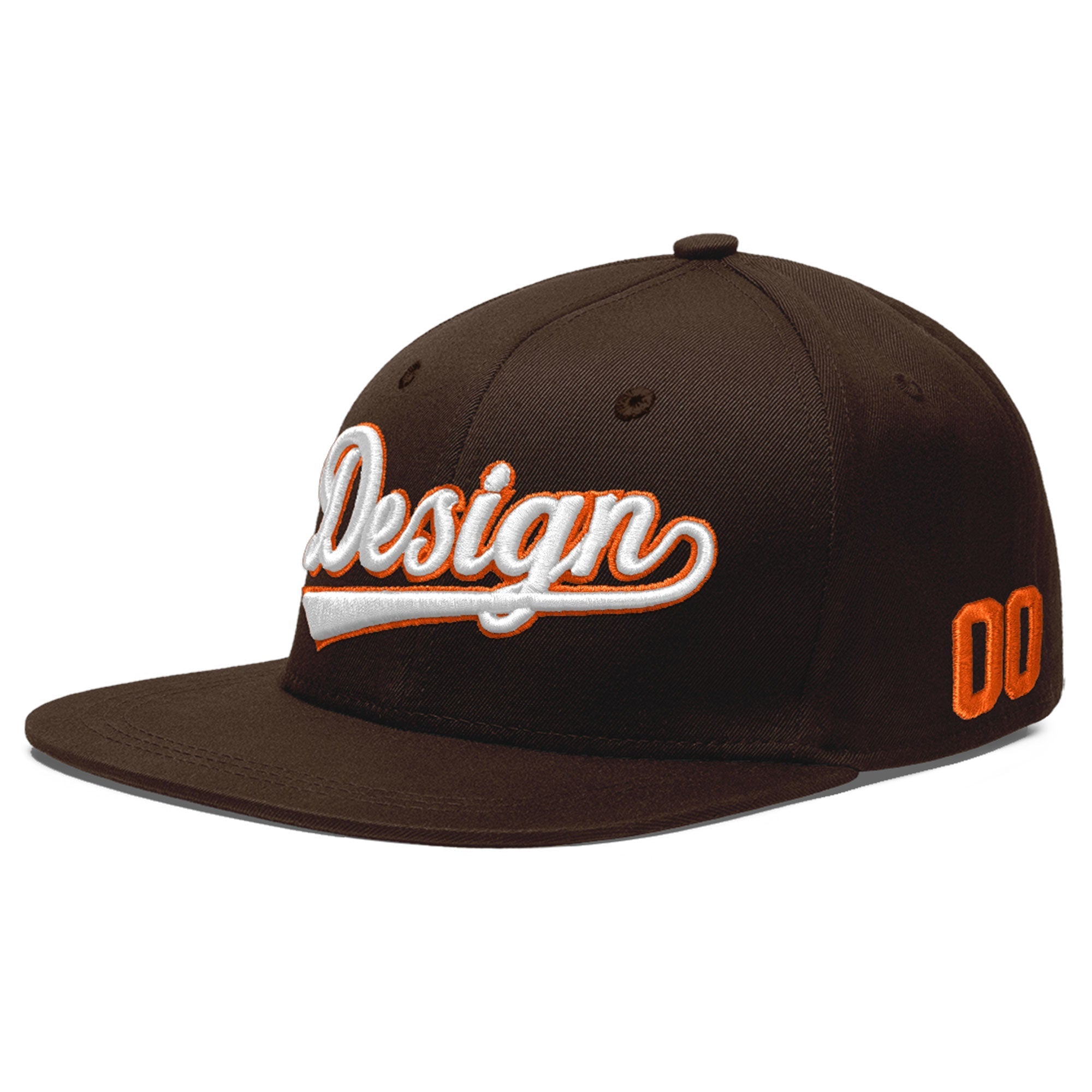 Custom Brown 3D Puff Embroidery Flat Embroidery Casual Sport Baseball Cap