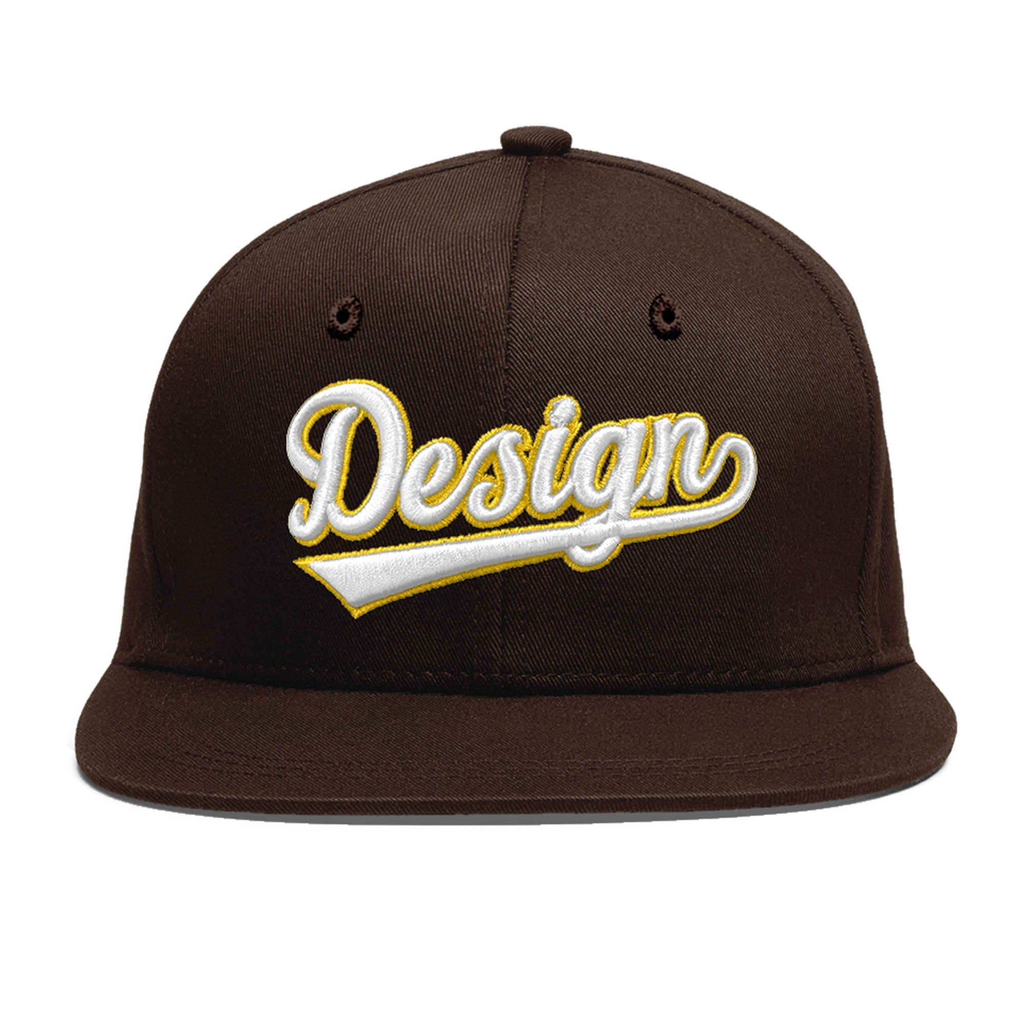 Custom Brown 3D Puff Embroidery Flat Embroidery Casual Sport Baseball Cap