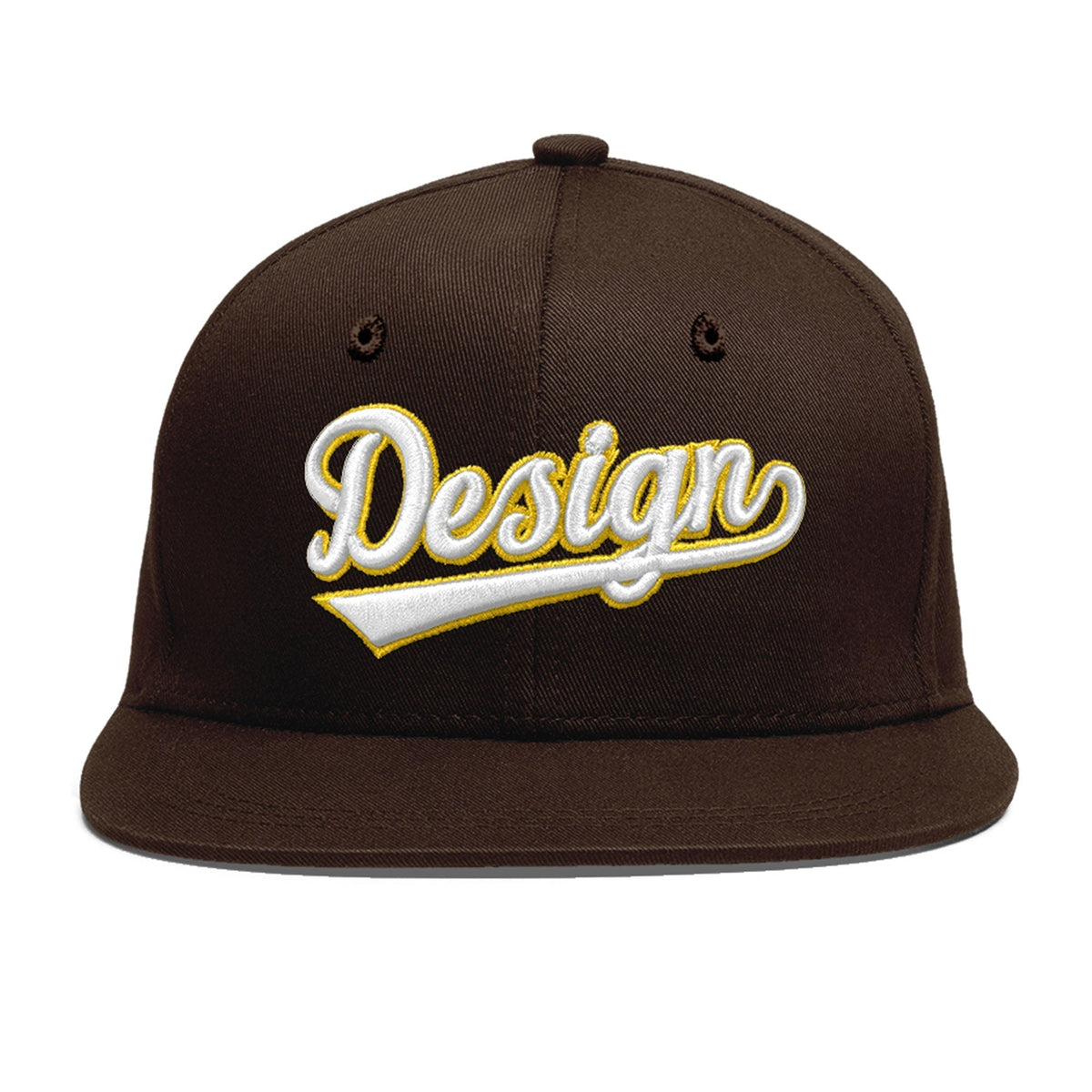Custom Brown 3D Puff Embroidery Flat Embroidery Casual Sport Baseball Cap