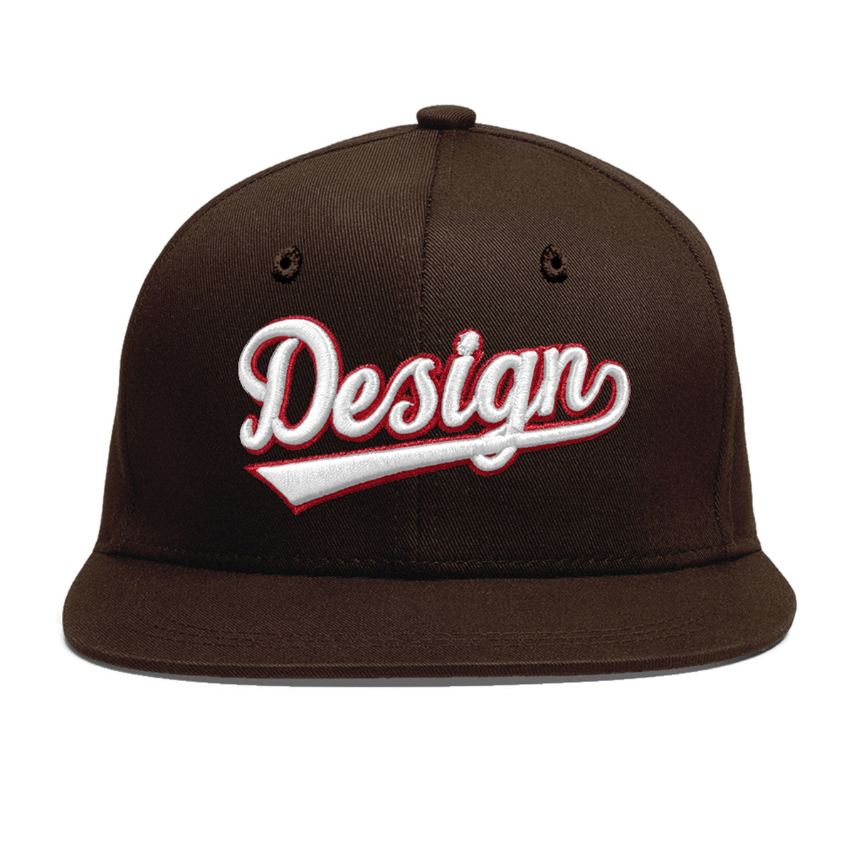 Custom Brown 3D Puff Embroidery Flat Embroidery Casual Sport Baseball Cap
