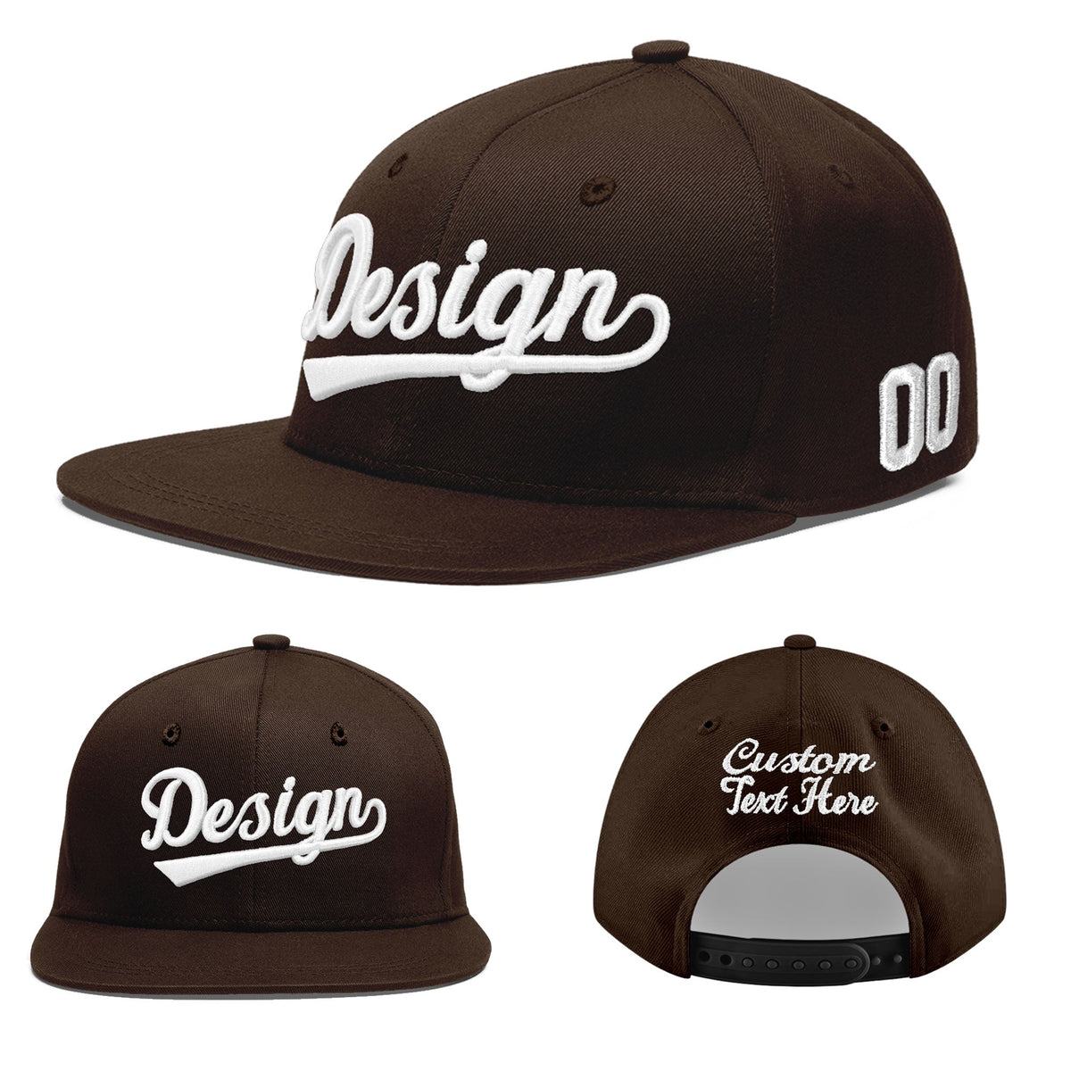 Custom Brown 3D Puff Embroidery Flat Embroidery Casual Sport Baseball Cap