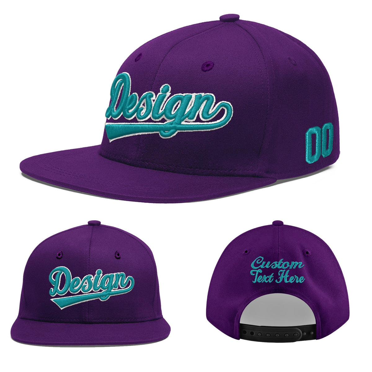Custom Purple 3D Puff Embroidery Flat Embroidery Casual Sport Baseball Cap
