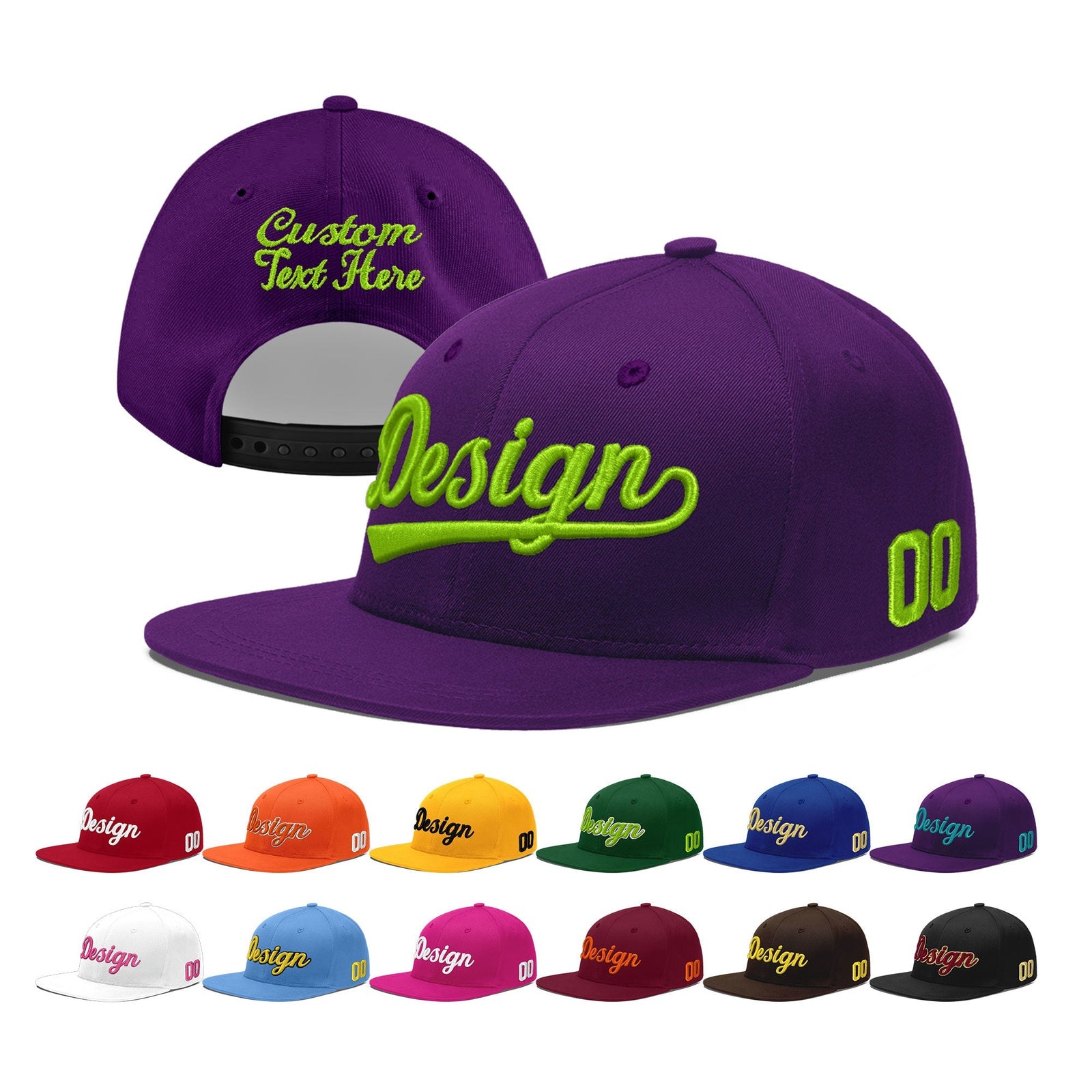 Custom Purple 3D Puff Embroidery Flat Embroidery Casual Sport Baseball Cap