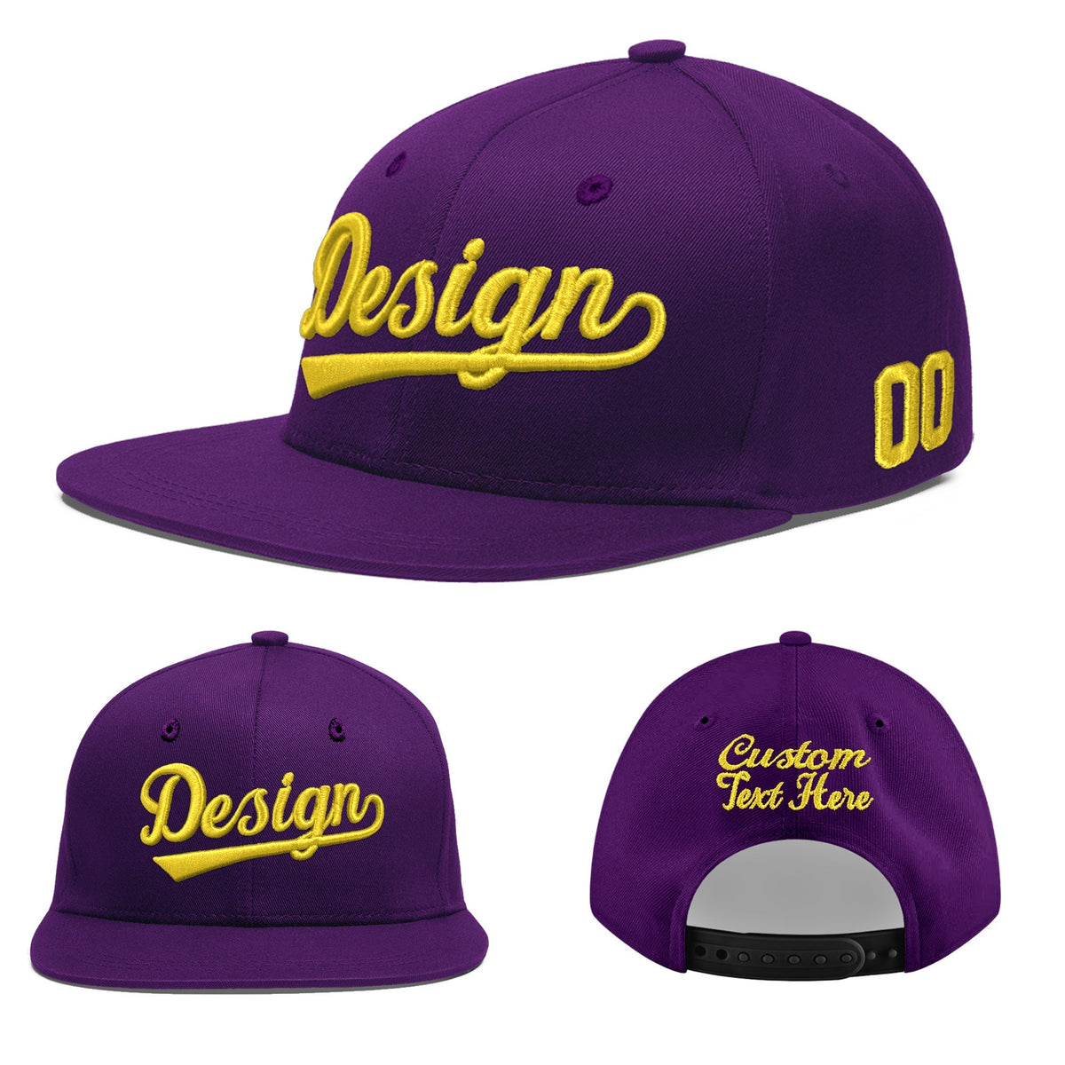 Custom Purple 3D Puff Embroidery Flat Embroidery Casual Sport Baseball Cap