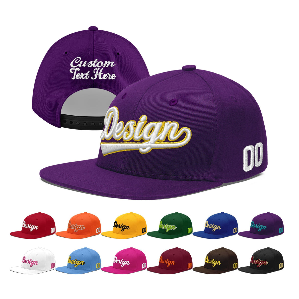 Custom Purple 3D Puff Embroidery Flat Embroidery Casual Sport Baseball Cap