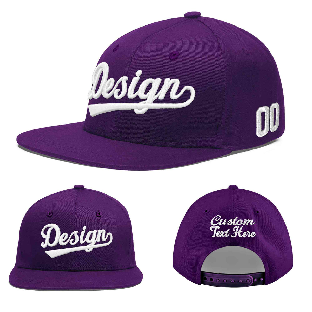 Custom Purple 3D Puff Embroidery Flat Embroidery Casual Sport Baseball Cap