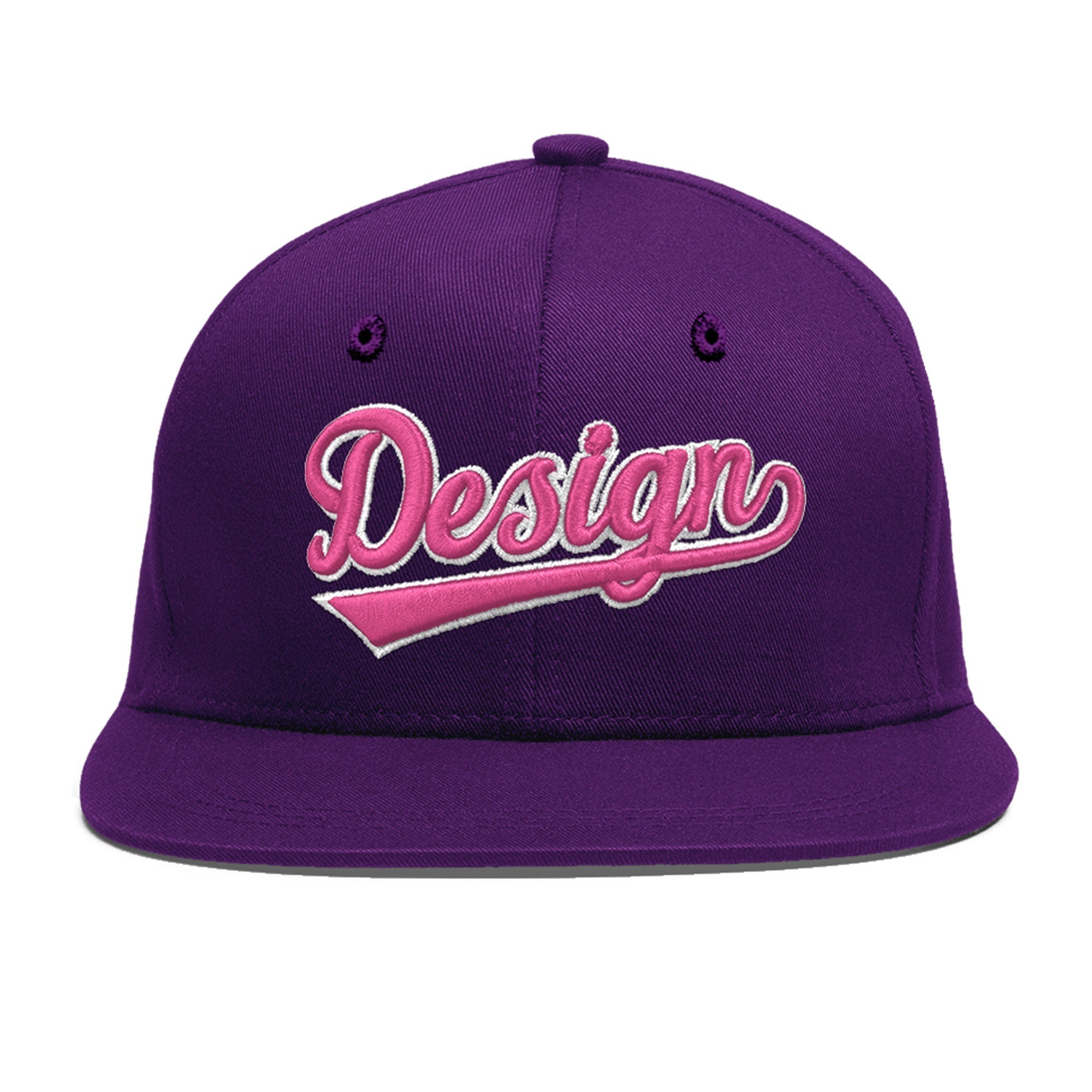 Custom Purple 3D Puff Embroidery Flat Embroidery Casual Sport Baseball Cap