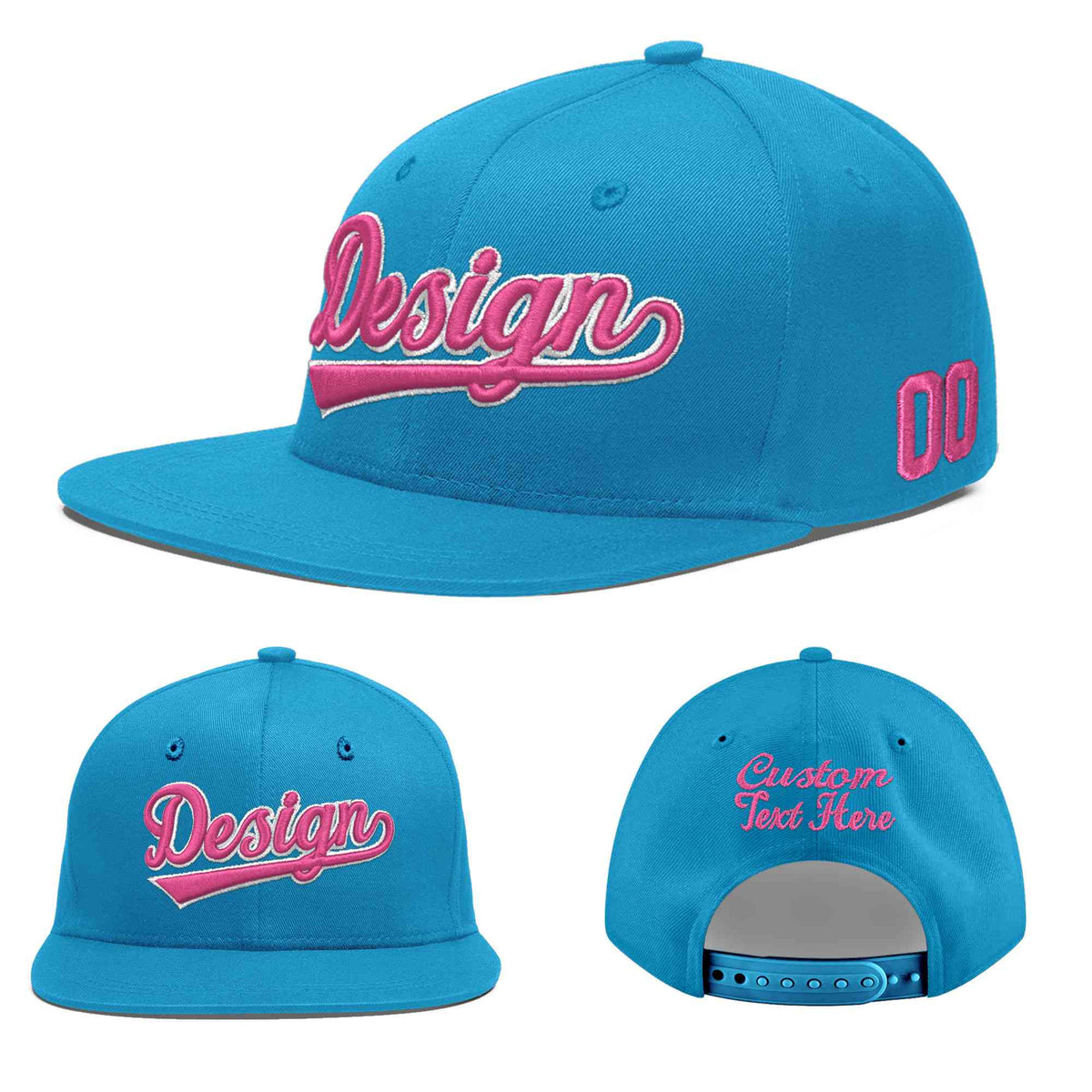 Custom Light Blue 3D Puff Embroidery Flat Embroidery Casual Sport Baseball Cap
