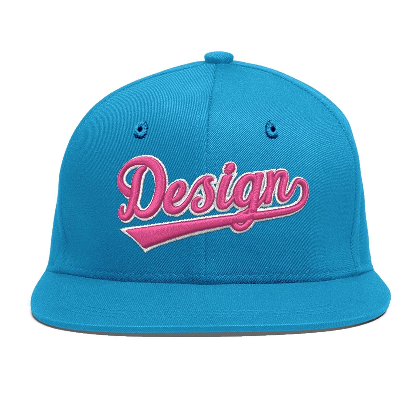 Custom Light Blue 3D Puff Embroidery Flat Embroidery Casual Sport Baseball Cap