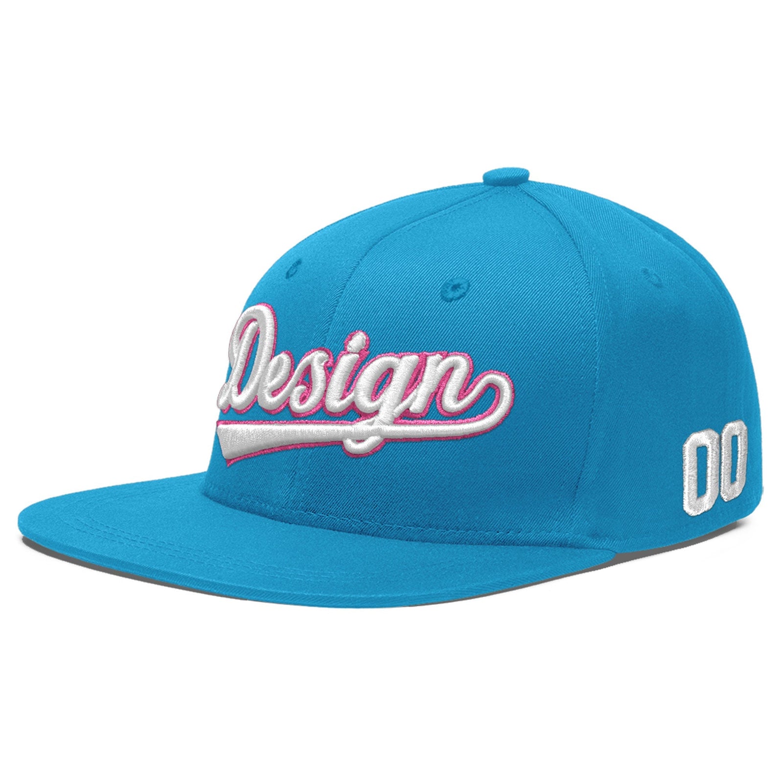 Custom Light Blue 3D Puff Embroidery Flat Embroidery Casual Sport Baseball Cap