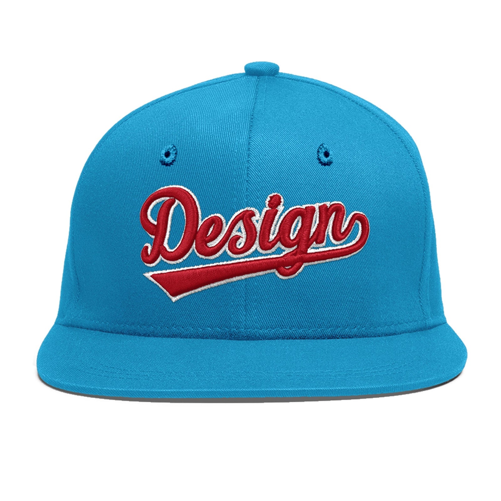 Custom Light Blue 3D Puff Embroidery Flat Embroidery Casual Sport Baseball Cap